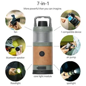 7-in-1 Modular Camping Lantern Rechargeable, 5000mAh, 500LM, IPX4 Waterproof, Fan, Bluetooth, Multi-Functional Portable Flashlight, Camping Set with Emergency, Hiking, Fishing (Green)