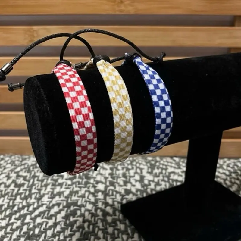 Set of 3 Colorful Checkered Woven Friendship Bracelets - Red, Yellow & Blue Pack