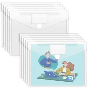 Sooez 10 Pack Plastic Envelopes File Folders, Clear Folder for Document US Letter A4 Size Poly Envelopes with Label Pockets for School Home Work Office Organizer, Clear