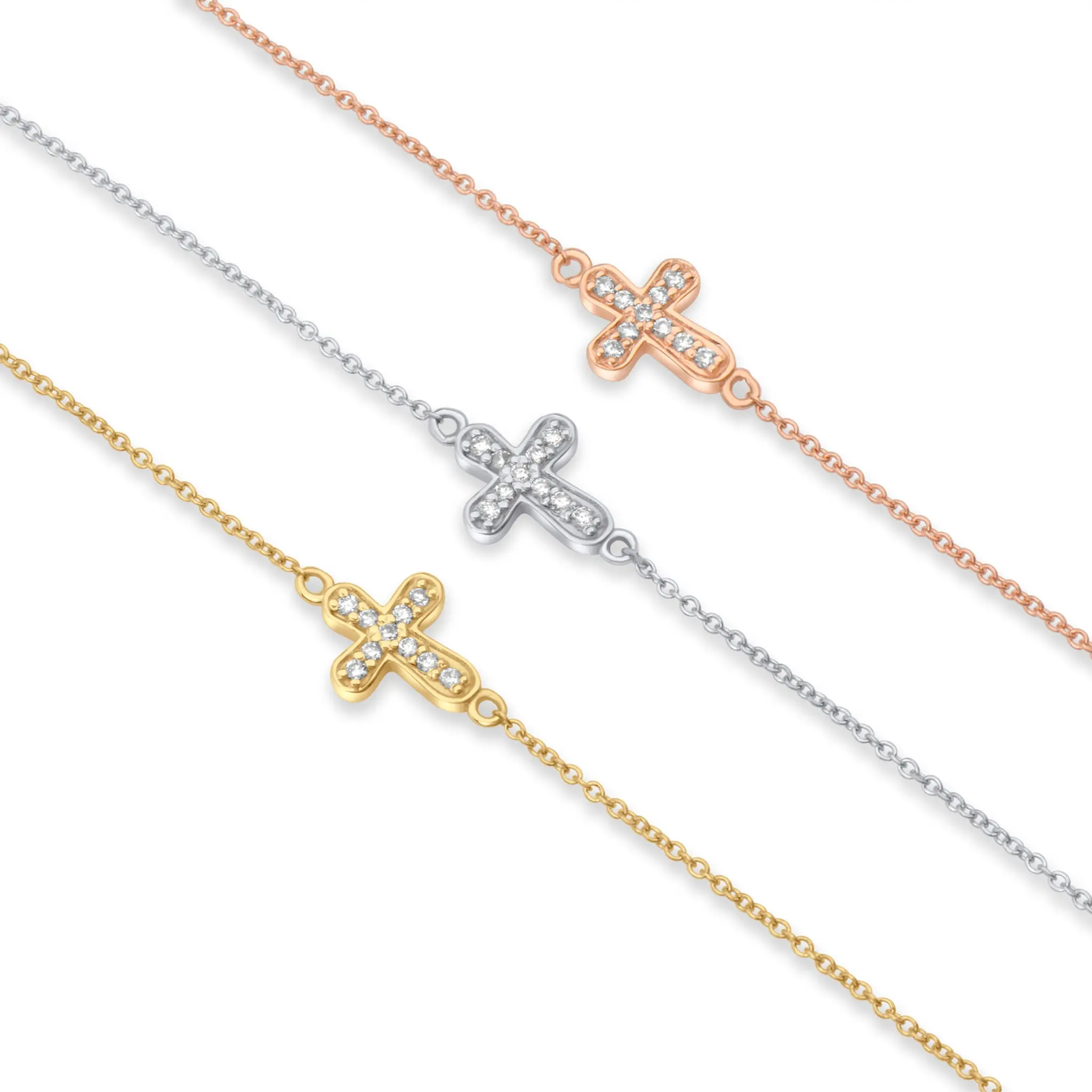 14k Petite Diamond Cross Bracelet