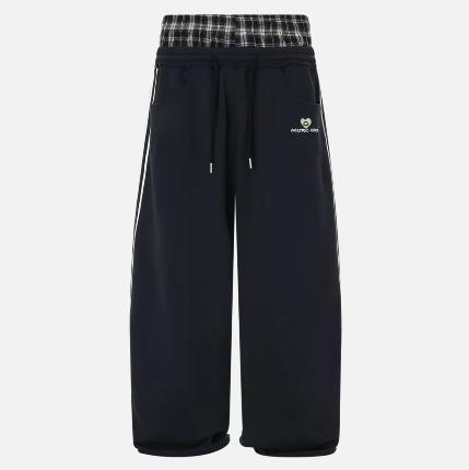 New fashion trends Double Waist Plaid Patchwork SweatPants Baggy Wide Leg Sweatpants for Women Loose Long Pants with Pockets