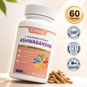 Cunkore Natural Supports cortisol balance for mood & sleep （ Ashwagandha & Magnesium Glycinate Dietary Supplement - 8-in-1 Synergistic Formula with L-Theanine, 5-HTP - GMO-Free for Mental Clarity, Relaxation）