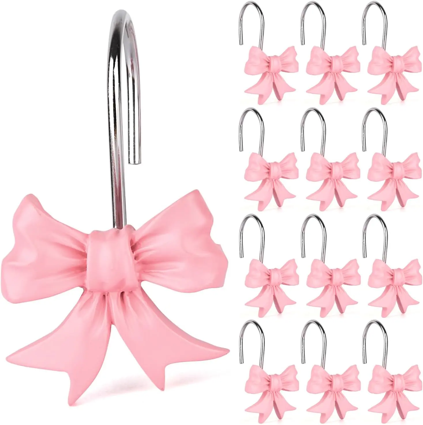 12Pcs Bow Knot Shower Curtain Hooks,Home Decorative Shower Curtain Rings for Bathroom,Resin Shower Curtain Hangers Bathroom Accessories (Pink) EVOOKA