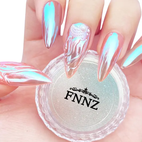 Unicorn Chrome Nail Powder, Aurora Unichrome Mermaid Aurora Nail Powder Pigment Pearlescent Nail Art Glitter Decoration for Home DIY Nail Salon Manicure - Glacier Ocean
