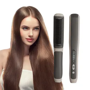 TikTokShopBlackFriday Straightener Hair Comb - Styling Brush with PTC Ceramic Heating, 6 Temp Settings, Anti-Scald, 180° Rotatable Cord, Best Gift for Thick Hair - Adjustable