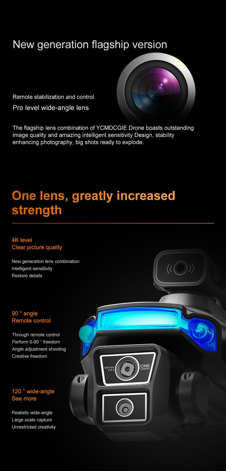 YCMDCGIE GPS drone is equipped with a 4K camera and comes with a 4.5-inch LCD remote controller. It features professional GPS intelligent tracking, AI smart return, follow mode, brushless motors, and a foldable design.