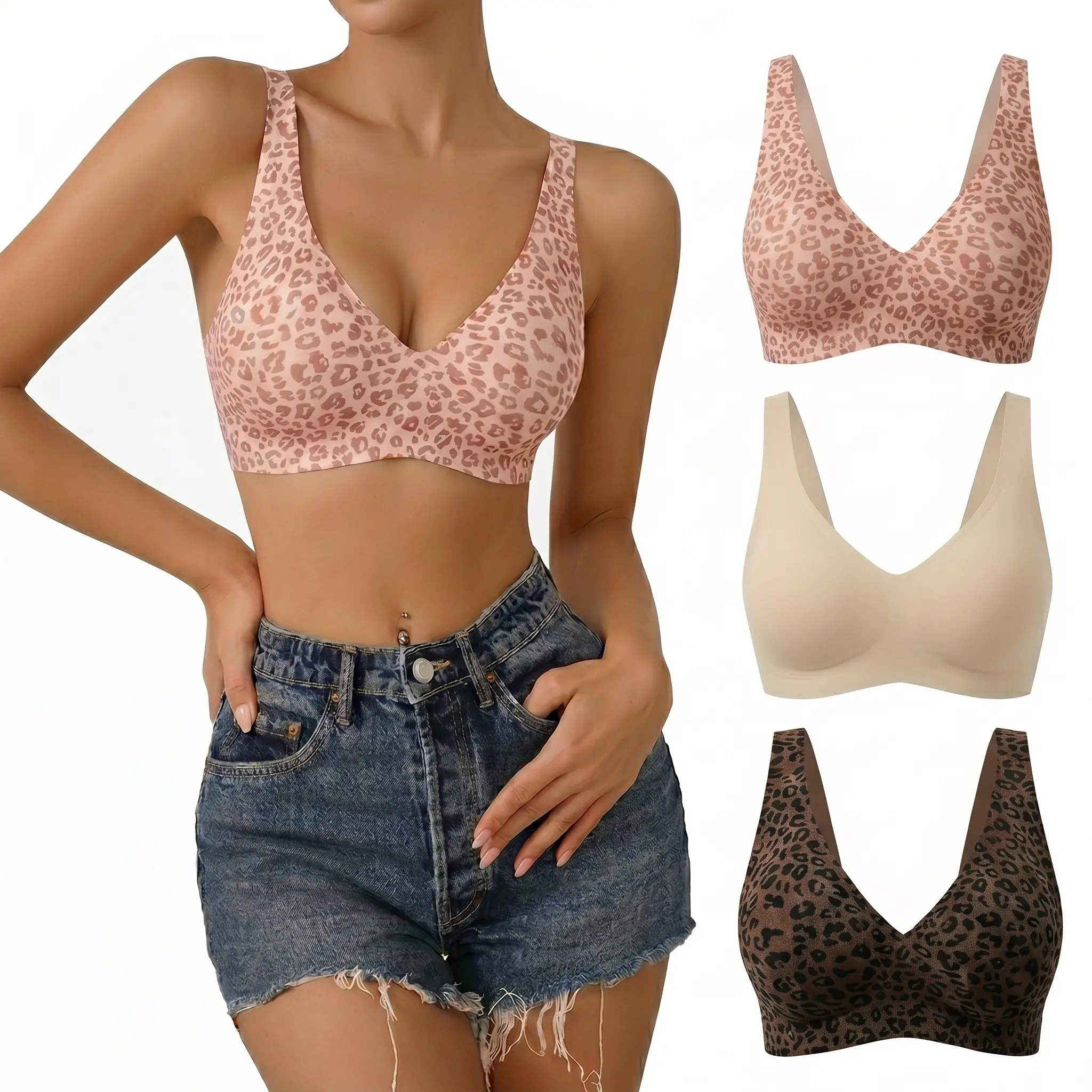 PlusJolie Jelly Wireless Bra for Women, Deep V Seamless Push Up Bra, Soft Support, Adjustable Straps, Smooth Back, Everyday Comfort, All-Day Support S-3XL