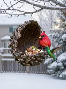 Hanging Wild Bird Feeder for Outside - Whimsical Resin Garden Art & Outdoor Tree Decor, Weather Resistant Hand Painted Statue, Yard Decoration Gift for Bird Watchers, 7.5 Inch