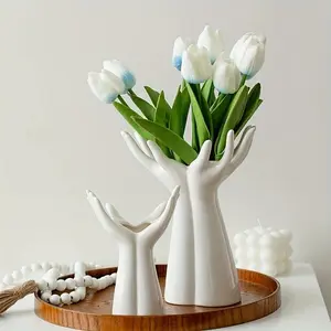 Ceramic Vase, 1 Count Creative Hand Shaped Flower Arrangement Vase, Modern Flower Vase for Home Living Room Bedroom Dining Room Decor, Ornaments