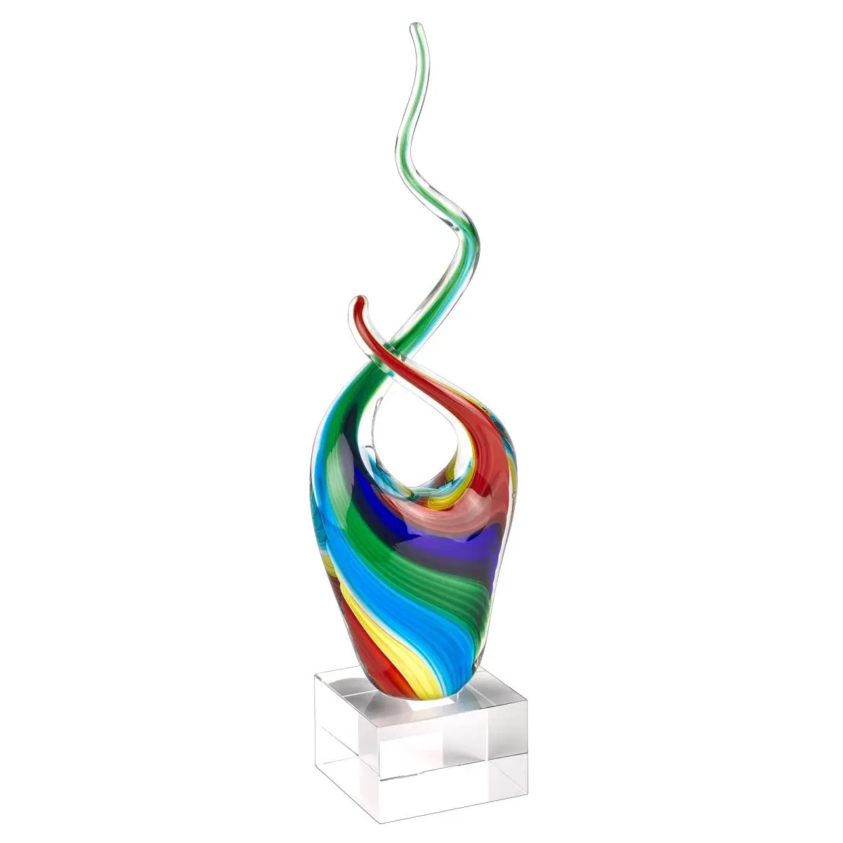 HomeRoots 376076 11 in. Artistic Rainbow Hues Art Glass Abstract Centerpiece with Durable Crystal Base - Ideal for Home Decor, Wedding Gift, Housewarming