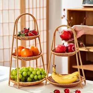Multi-layer Handmade Imitation Rattan Woven Restaurant Home Specialty Dessert Basket Multi-layer Fruit Plate Exquisite Snack Stand