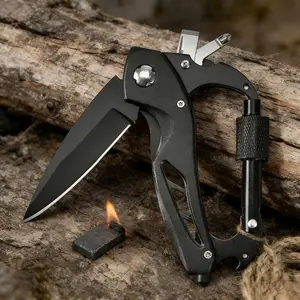 EDC  Folding Pocket Knife with Multitool Carabiner – Survival Carabiner Featuring Bottle Opener, Window Breaker & Screwdriver, Compact Gear for Camping, Hiking & Everyday Carry