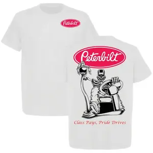 Peterbilt Trucker Skeleton Graphic T-Shirt, Class Pays Pride Drives Truck Driver Tee, America Trucking Lifestyle Shirt for Big Rig Fans, Menswear