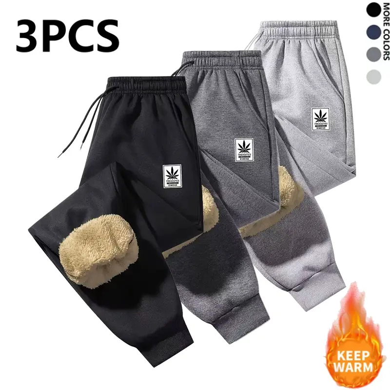 LIFE KEEPS MOVING Men’s Winter Fleece Joggers – 3-Pack – Casual joggers with drawstring waist, solid color, suitable for running, workouts, fitness, and outdoor activities; joggers, activewear, streamlined design, comfortable fit; men’s fleece pants, men’