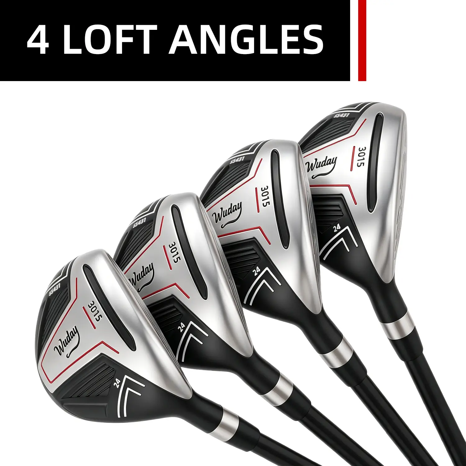 WUDAY Right-Hand Golf Hybrid Utility Club for Adults, 18/21/24/27 Degree Loft, 60% Carbon Fiber Shaft, S.S 431 Stainless Steel Club Head, Ultralight Stiff/Reg Flex, Premium Rubber Grips for Precision Shots