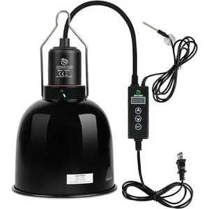 Reptile Light Fixture with Dimming Thermostat, 5.5 Inch Deep Dome Light Fixture with Timer, Reptile Aluminum Dome Fixture for Basking/Heat/UVA/UVB Lamp Bulb