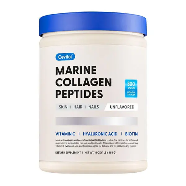 Marine Collagen Peptides Powder with Hyaluronic Acid Biotin Vitamin C for Skin Hair Nails Joint Support 16oz Non GMO