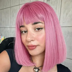 VOSILK Light Pink Bob Wigs with Bangs Straight Short Wigs for Women Synthetic Pink Wig for Cosplay Women Funny Wig for Party Halloween Daily Anime Costume Events Wear