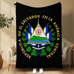 1 Count Flannel Blanket with El Salvador National Emblem Print, Soft Cozy Throw for Patriotic Holidays, Lightweight  Bedding for Sofa and Couch, Trending Latin Heritage Decor for Home and Office.Thin Blanket Dream Workshop