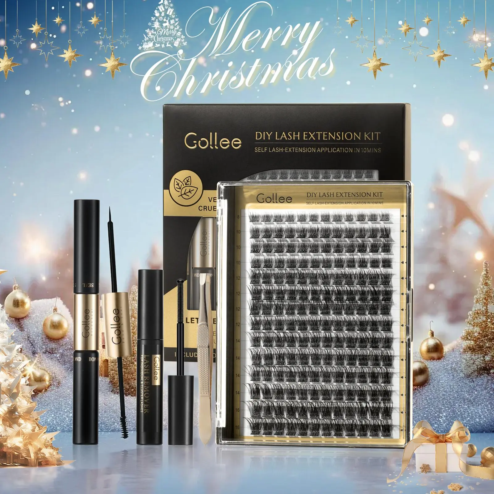 Lash Cluster Kit Makeup Lightweight Clusters Kit Lashes Extension with Glue & Remover D- mixed 8-16mm Realistic Flawless Look Cosmetic Natural Eyelash