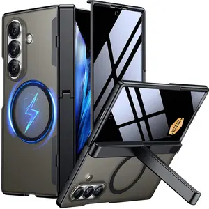 Suitable for Samsung Galaxy Z Fold 7 phone case, Z Fold 6/5 built-in [screen protector] [hinge protection] [bracket] full body protection phone case Black Durable Wireless Transparent