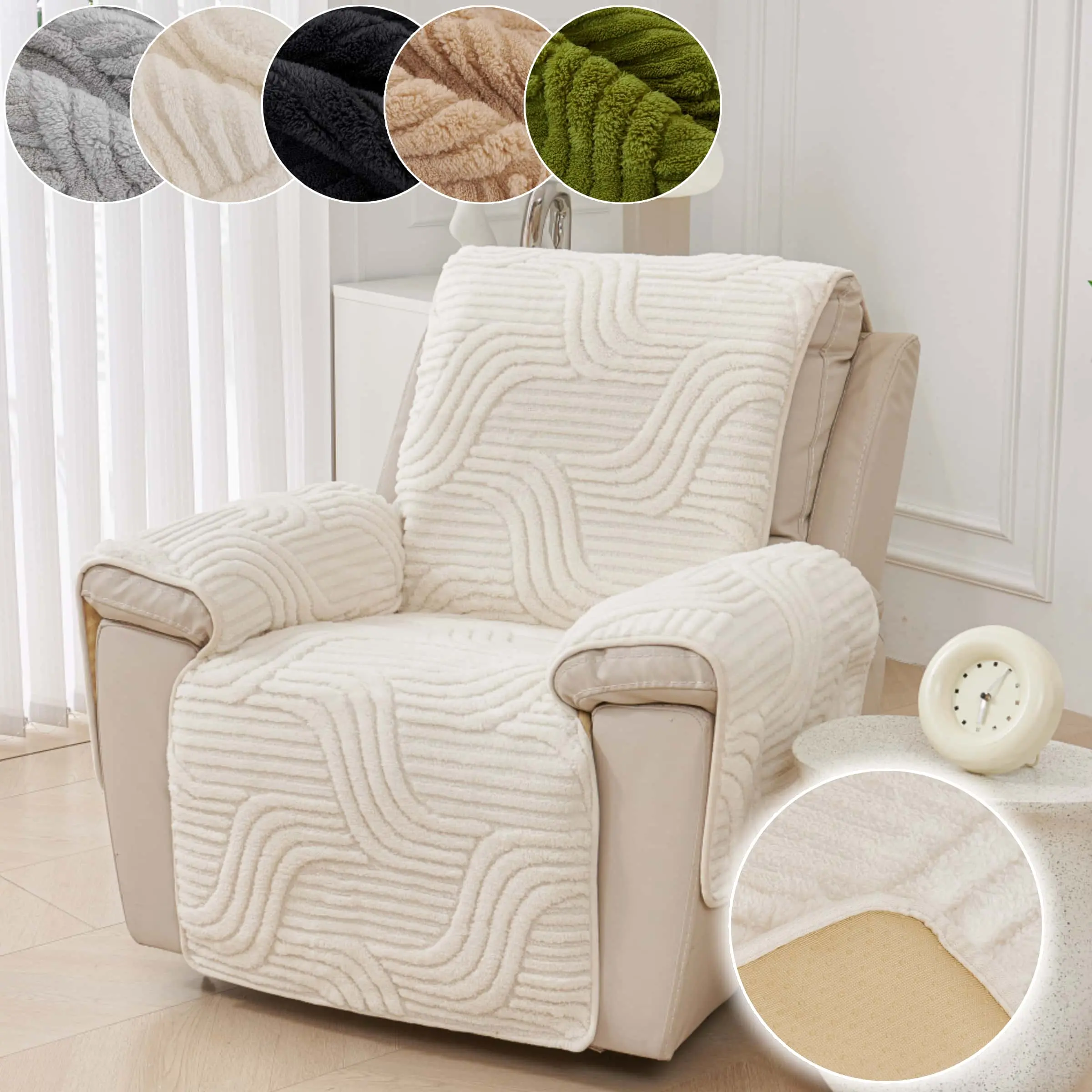 1pc Recliner Chair Covers, Non-Slip Protector for Reclining Chair Recliner Slipcovers, Pet-Friendly & Machine Washable, Anti-Scratch Throw with Armrest/Backrest Pieces, Fits 1-Seater Lounger, Sofa Protector, Washable Furniture Cover