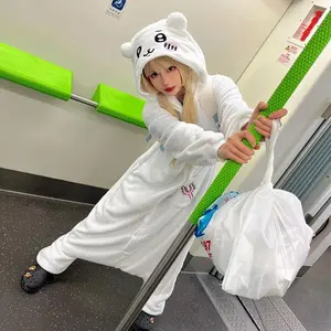 Kawaii Chiikawa Usagi Hachiware Plush Piece Pajamas Anime Cute Flannel Homewear Autumn Winter Girls Student Cartoon Nightwear