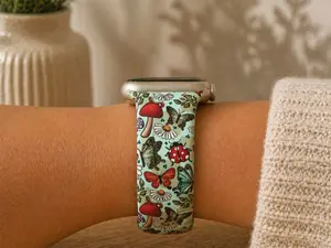Cottagecore Butterfly Watch Band – Mushroom & Floral Silicone Strap – Soft & Comfortable