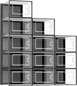 12 Pack of X-Large Shoe Storage Boxes - Clear Plastic Stackable Containers for Closet Organization, Ideal for Entryway, Space-Saving Shoe Rack Bin Holder Organiser Shelf