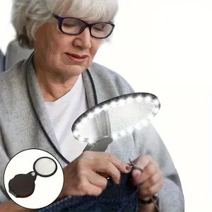 Rechargeable LED Neck Strap Magnifier, 5x Hand-Free Desktop Magnifying Glass, Ideal for Elderly Reading, Crafts, Sewing, Jewelry Making