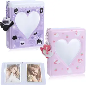 1 photo card binder album, mini album Kpop, 3-inch (approximately 7.6cm) Kpop Love Heart hollow photo card binder, mini photo card book holder for collecting pendant DIY Keychian