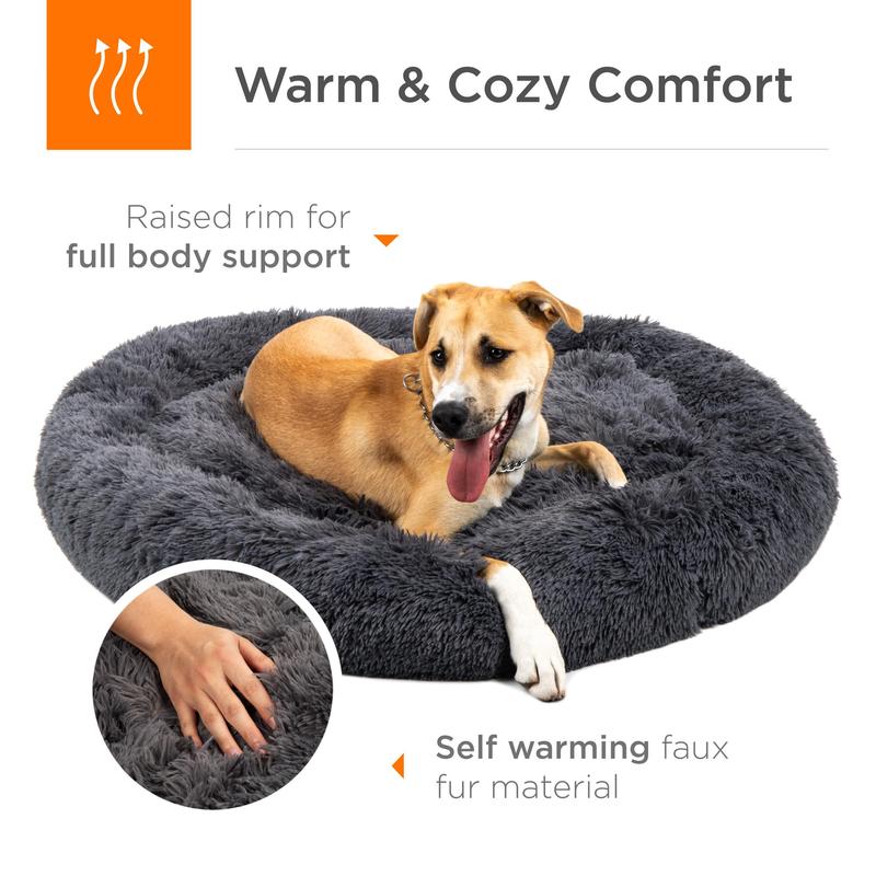 Best Choice Products 36in Dog Bed Self-Warming Plush Shag Fur Donut Calming Pet Bed Cuddler