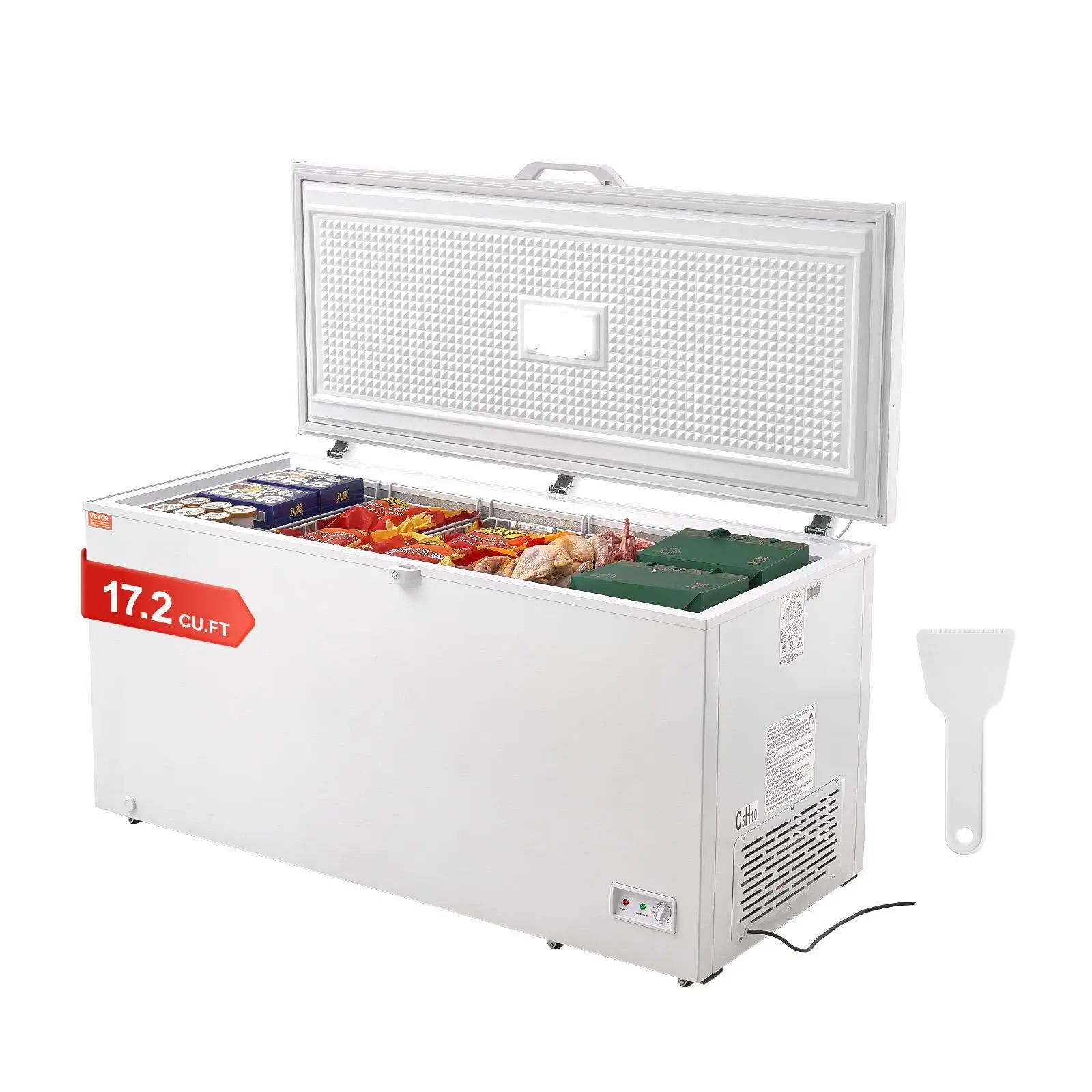 【Fallpicks】VEVOR 17.2 Cu.ft/488L High Efficiency Deep Freezer, Freestanding Top-Open Balanced Hinge-Style Locking Lid Unit, Family Size Chest Freezer with 4 Removable Baskets, 7-Level Adjustable Temp, LED Lighting, 6 Wheels for Commercial Use