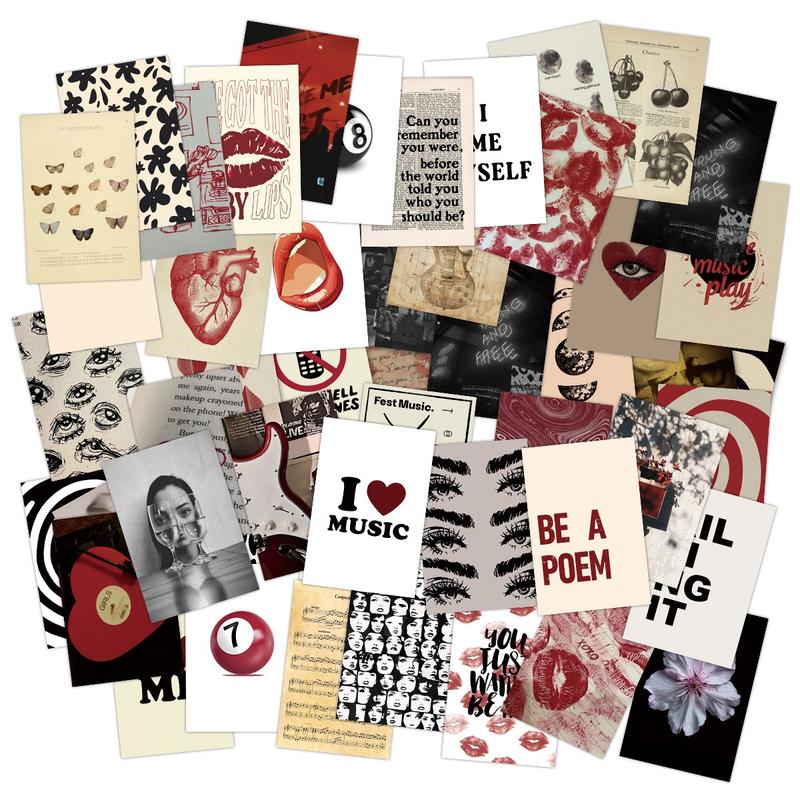 50 Deep Aesthetic Pictures, Vintage Rock Poster Wall Decor, Bedroom Retro Music Stickers, Fashionable Art Prints, Abstract Pattern Print, Room Wall Mosaic Set