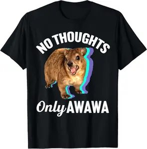 100% Cotton No Thoughts Only Awawa - Angry Screaming Hyrax Meme T-Shirt