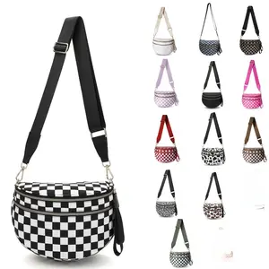 2026Chessboard Nylon Sling Fanny Pack, Y2K Aesthetic Crossbody Waist Bag, Adjustable Wide Strap Bum Purse, Lightweight Large Capacity Belt Bag for Women, Hands-Free Casual Chest Bag for Daily Use, Summer Trips & Outdoor Events