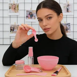 8Pcs Pink Facial Mask Mixing Bowl Set Complete DIY Face Mask Tool Kit with Brushes Spatula Reusable Beauty Makeup Organizer Tray Cute Pink Skincare Mask Prep Supplies
