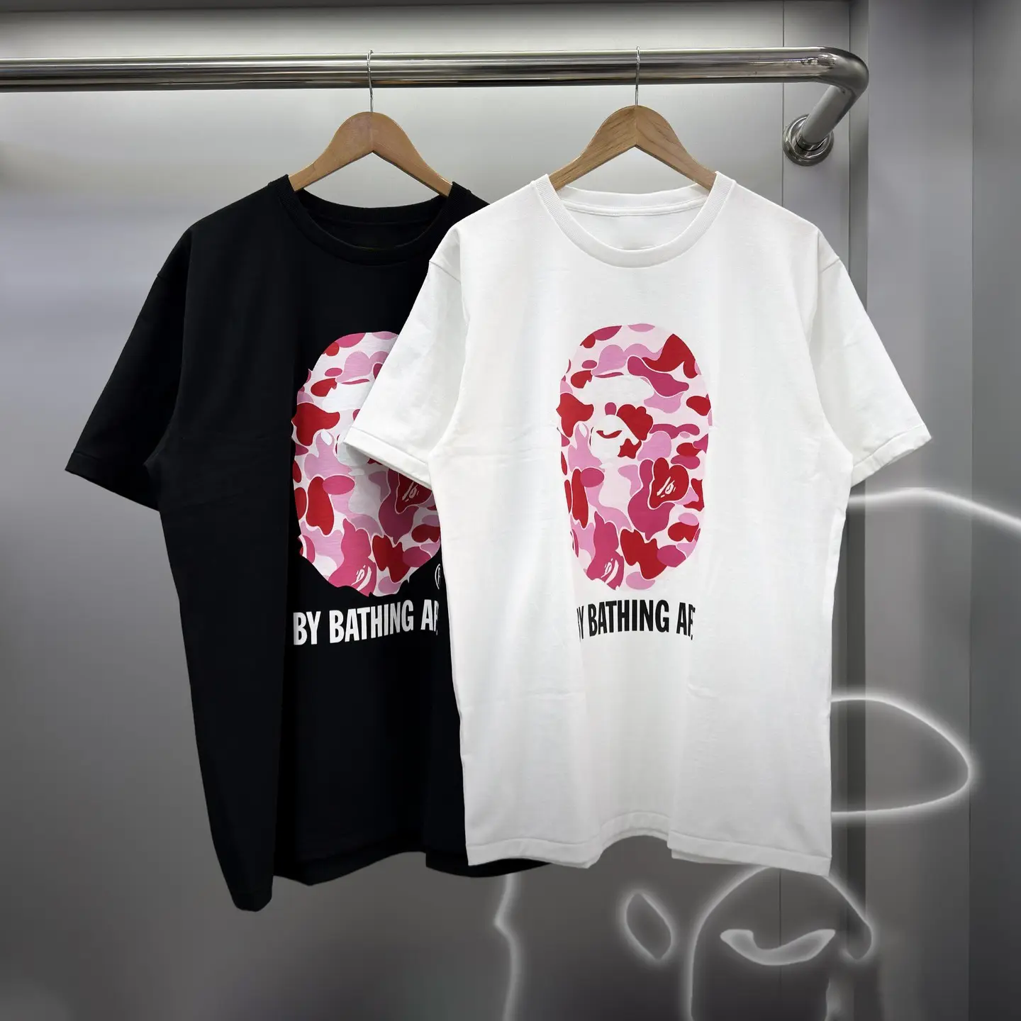HOT TREND Tee Short Sleeve Crew Neck Casual Summer T-Shirt with Iconic Ape Head Design and Pink Camo Pattern