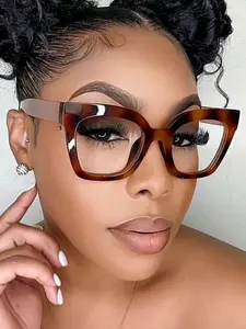 Vintage Leopard Cat Eye Flat Lens Glasses, Anti-Blue Light, Fashionable and Versatile, Daily Wear, Office, School Accessory, Fashion Eyewear, Leopard Pattern Glasses