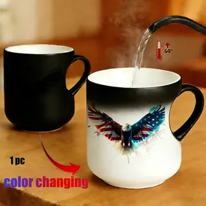 Magic Color - Changing mug Heart - Handle Mug, American Eagle Fireworks Disegn Thermosensitive Ceramic Mug, 11 oz/330 ml, Father's Day gift for father,he, friends, lovers and father
