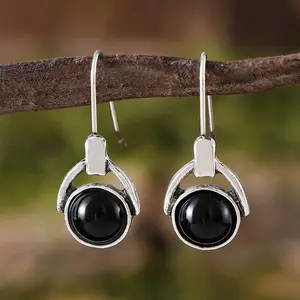 Vintage Elegant Black Gemstone Zinc Alloy Drop & Dangle Earrings for Women with Stainless Steel Needle - Non-feathered, Synthetic Gems, Daily & Gift Occasions - All Season Wear