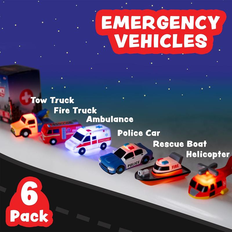 Emergency Cars Light Up Bath Toys, 6 Pack |   Water-Activated Light Up Toys Flash & Change Color |   Soft, Squeezable Baby & Toddler Bath Toys |   Sensory Toys with Bath Lights for Kids Bath
