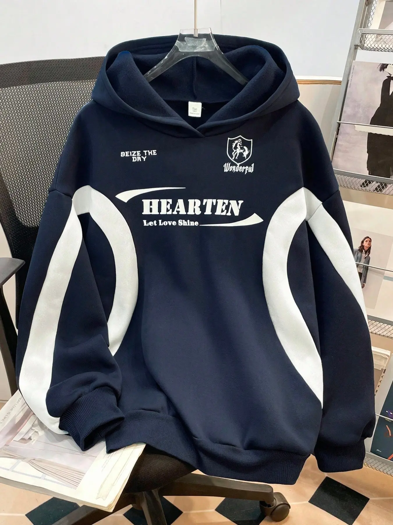 Teen Girls 13-16 Years American College Style Colorblock Hoodie, Loose Fit Casual Sweatshirt, Long Sleeve, Street Fashion, Casual Hooded Sweatshirts