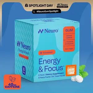 Neuro Energy Caffeine Gum for Energy & Focus - Sugar-Free with L-theanine, Caffeine, Vitamin B12 & Vitamin B6 - Cinnamon Flavor