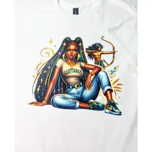 Zodiac Sign T-Shirt for Women - Vibrant Sagittarius Design, Medium Length, Summer Streetwear, Colorful & Bold Statement Tee