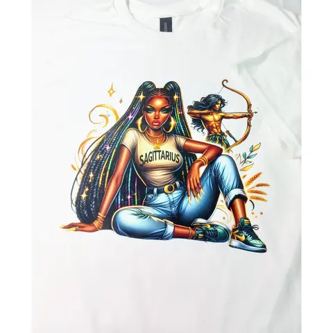Zodiac Sign T-Shirt for Women - Vibrant Sagittarius Design, Medium Length, Summer Streetwear, Colorful & Bold Statement Tee