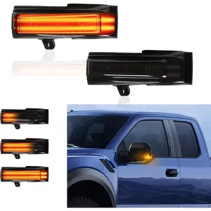 Sequential Amber LED Side Mirror Marker Lights Compatible with Ford F150 2015-2020 Towing Mirror Turn Signal Indicator Lamps, Smoked Black Len