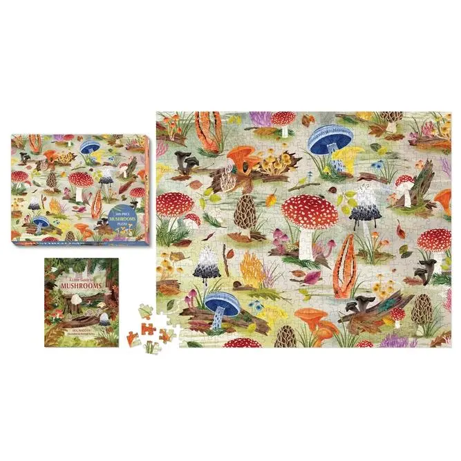 Meg Madden 500-Piece Mushroom Illustrated Jigsaw Puzzle, 20 x 16 Inches, Natural Sciences Themed, with Deluxe Box & Booklet, Perfect Gift for Puzzle Enthusiasts