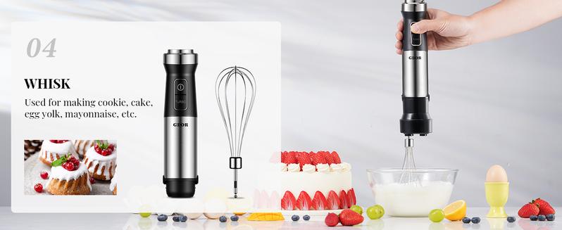 GDOR 1000W Immersion Hand Scratch Resistance Blender with 20 Speed & Turbo Mode, Dough Hooks, Beaker, Chopper & Titanium Blades, Portable Design