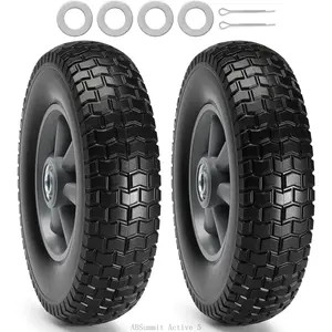 Solid PU Run-Flat Tire Wheel, 10", 2-Pack, 180 lbs Dynamic Load, 220 lbs Static Load, Flat Free Tubeless Tires and Wheels for Hand Truck, Utility Cart, Dollies, Garden Trailers, Various Carts  Super Brand DayABSummit Active
